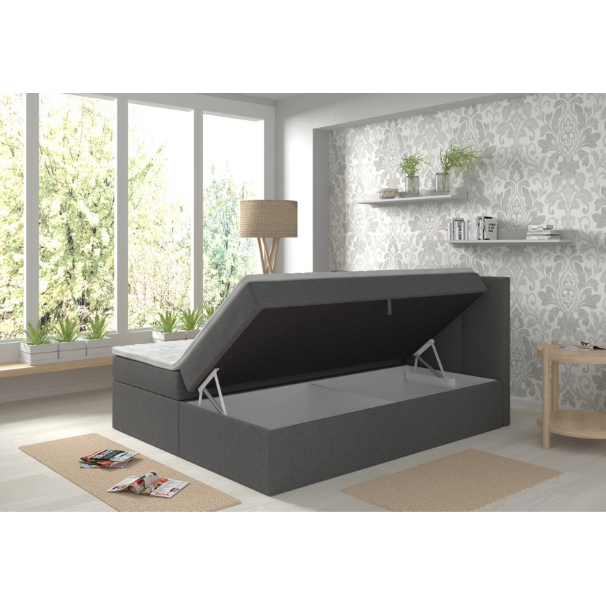 EMBER Upholstered Bed with Mattresses, Mattress Topper and Storage, 180x200 cm, Anthracite