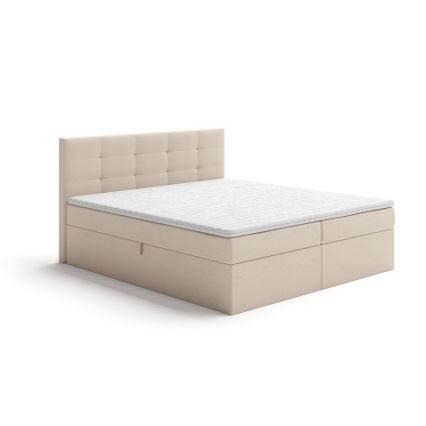 EMBER Upholstered Bed with Mattresses, Topper and Storage — 180x200 cm, Beige