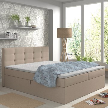 EMBER Upholstered Bed with Mattresses, Topper and Storage — 180x200 cm, Beige