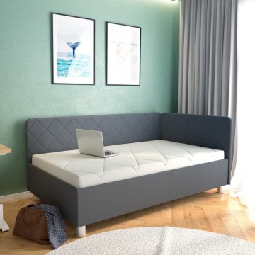 EMILE Upholstered Daybed with Storage and Mattress, 110x200 cm, Grey
