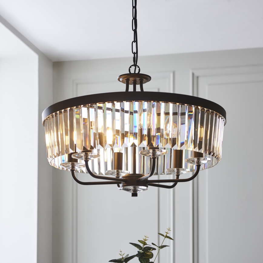 Endon 100711 - CHESTERFIELD Chain-Hung Chandelier, 6xE14/6W/230V, Ø 55 cm, Black