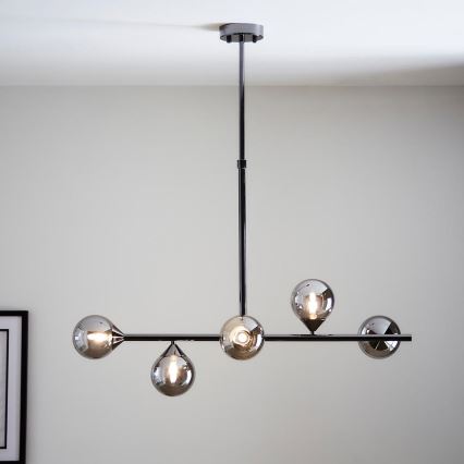 Endon 101348 - OTIS Rod-Mounted Chandelier 5xG9/3W/230V Black Chrome/Smoked Black
