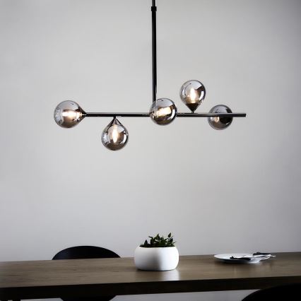 Endon 101348 - OTIS Rod-Mounted Chandelier 5xG9/3W/230V Black Chrome/Smoked Black