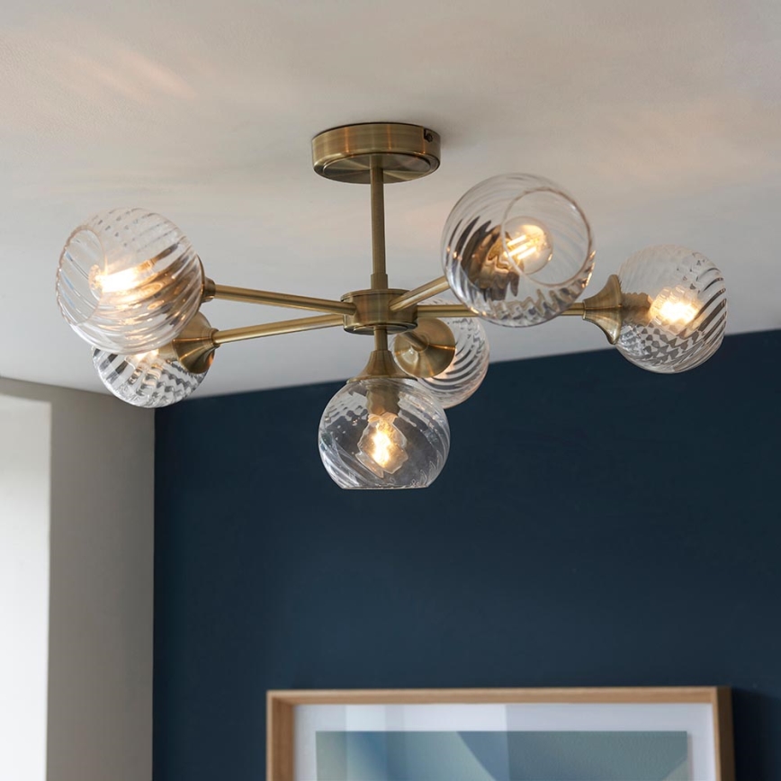 Endon 103171 - Chandelier on a pole ALLEGRA 6xE14/7W/230V brass/clear