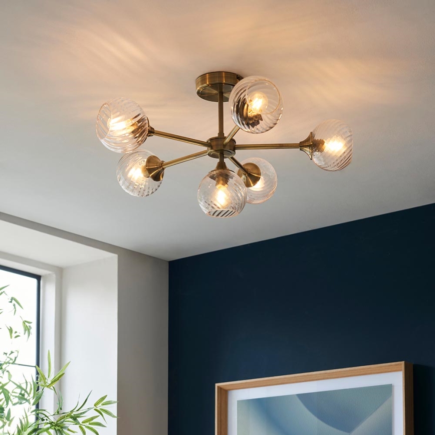 Endon 103171 - Chandelier on a pole ALLEGRA 6xE14/7W/230V brass/clear