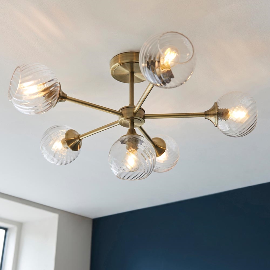 Endon 103171 - Chandelier on a pole ALLEGRA 6xE14/7W/230V brass/clear