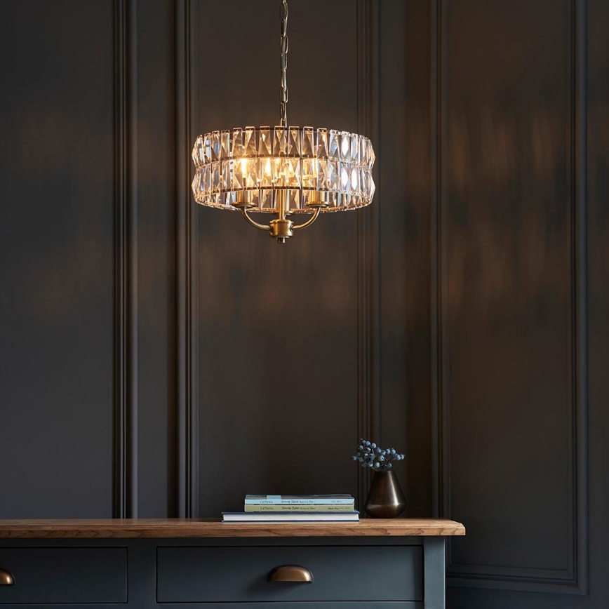 Endon 106243 - Chain-hung chandelier CLIFTON 3xE14/6W/230V Ø 38.5 cm brass/clear