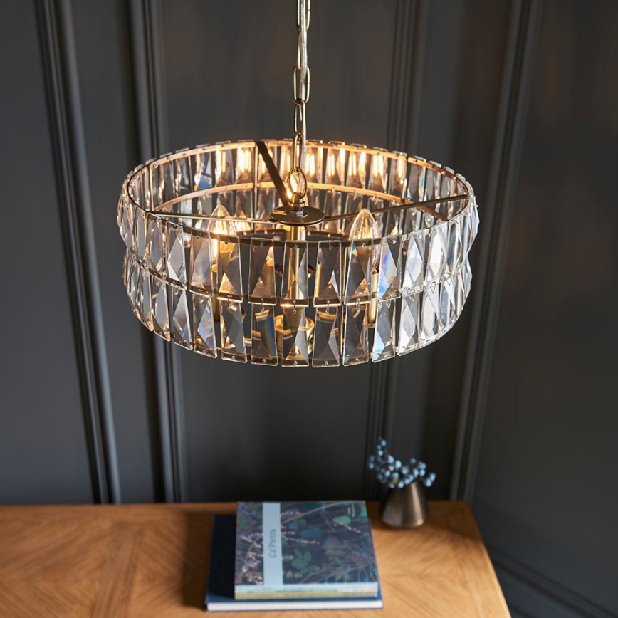 Endon 106243 - Chain-hung chandelier CLIFTON 3xE14/6W/230V Ø 38.5 cm brass/clear