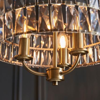 Endon 106243 - Chain-hung chandelier CLIFTON 3xE14/6W/230V Ø 38.5 cm brass/clear