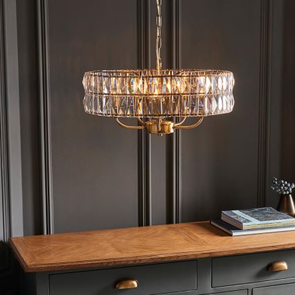Endon 106244 - CLIFTON Chain-hung Chandelier 5xE14/6W/230V Brass/Clear