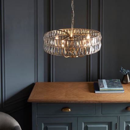 Endon 106244 - CLIFTON Chain-hung Chandelier 5xE14/6W/230V Brass/Clear