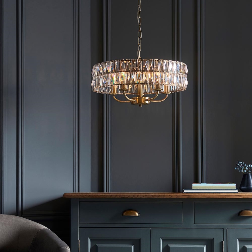 Endon 106244 - CLIFTON Chain-hung Chandelier 5xE14/6W/230V Brass/Clear