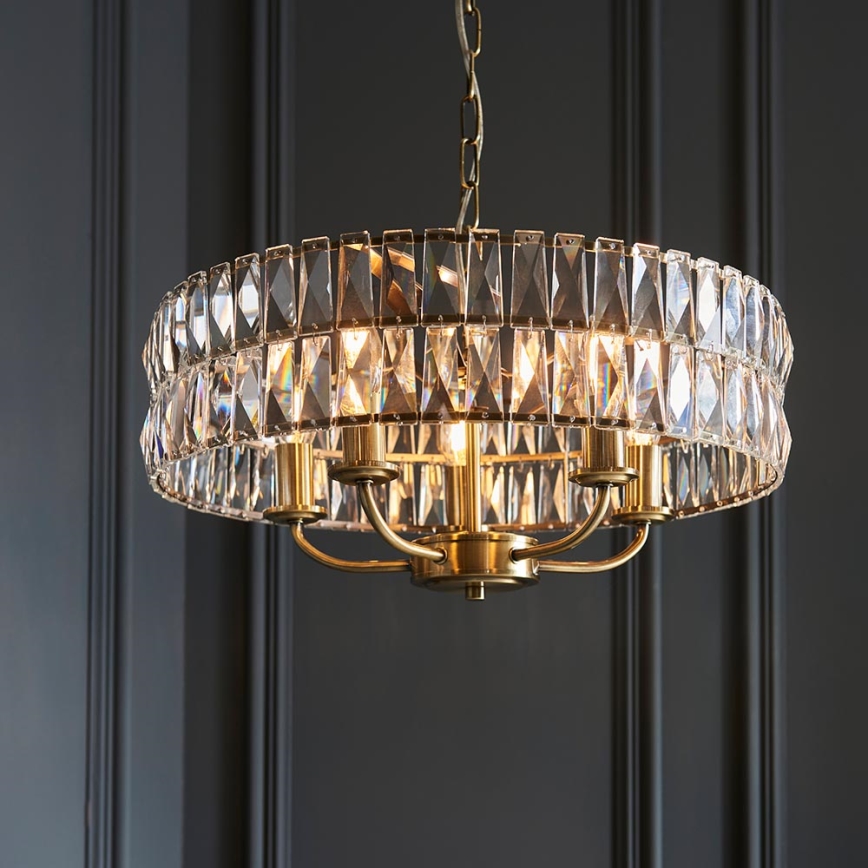 Endon 106244 - CLIFTON Chain-hung Chandelier 5xE14/6W/230V Brass/Clear