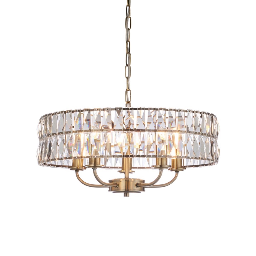 Endon 106244 - CLIFTON Chain-hung Chandelier 5xE14/6W/230V Brass/Clear