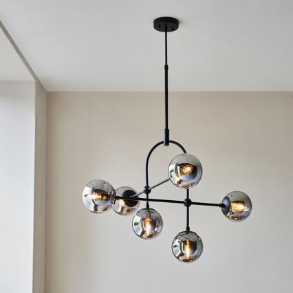 Endon 106661 - ONTARIO rod-mounted chandelier 6xE14/7W/230V black/smoked black