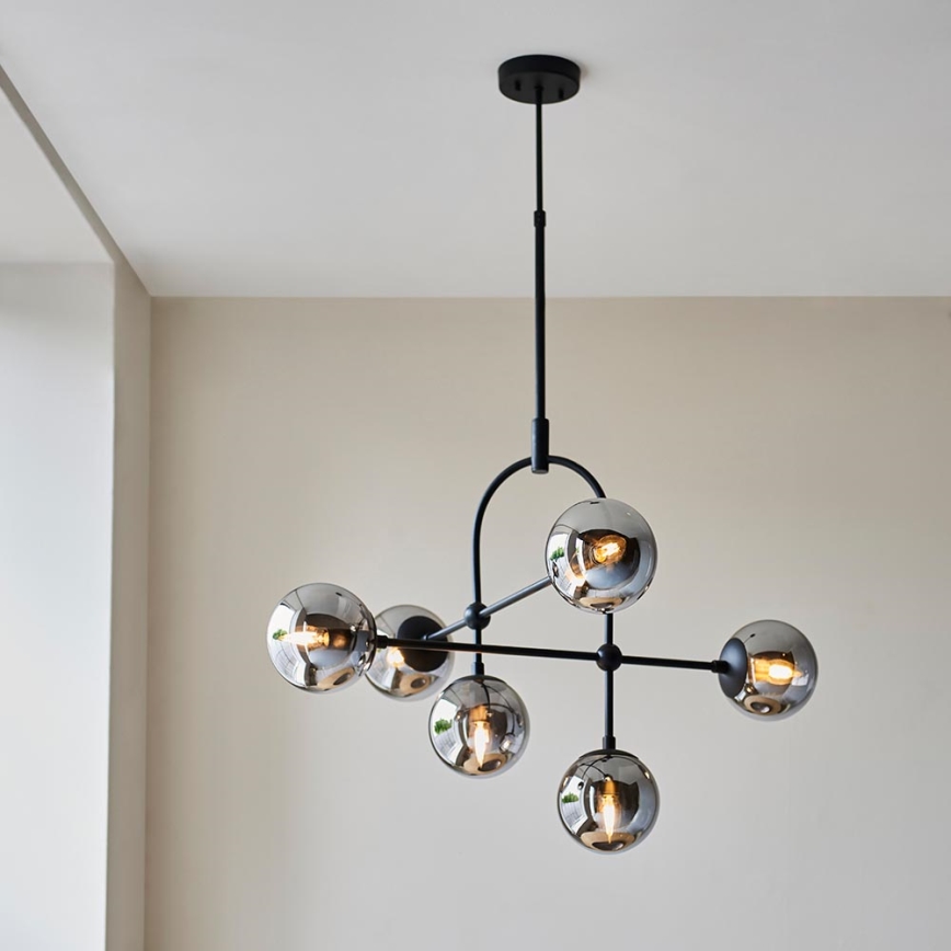 Endon 106661 - ONTARIO rod-mounted chandelier 6xE14/7W/230V black/smoked black