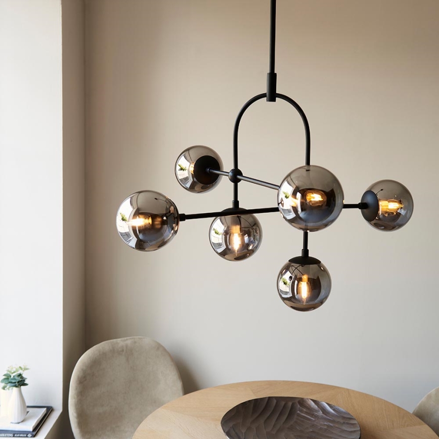Endon 106661 - ONTARIO rod-mounted chandelier 6xE14/7W/230V black/smoked black