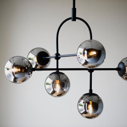 Endon 106661 - ONTARIO rod-mounted chandelier 6xE14/7W/230V black/smoked black