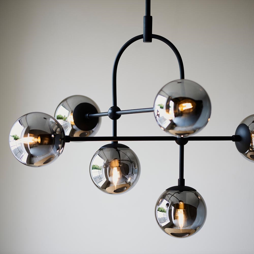Endon 106661 - ONTARIO rod-mounted chandelier 6xE14/7W/230V black/smoked black