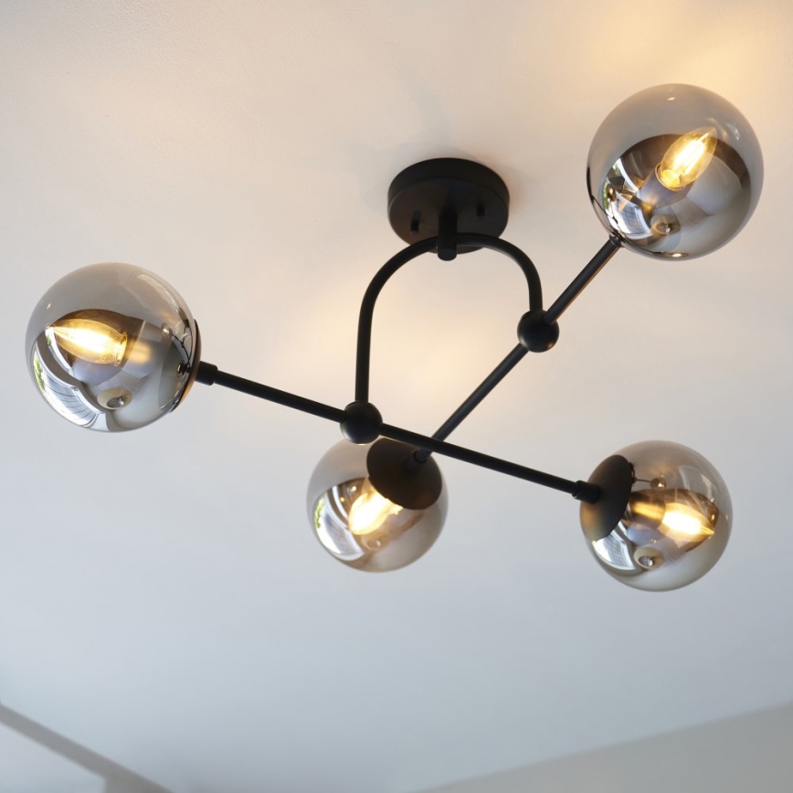 Endon 106662 - Surface-mounted chandelier ONTARIO 4xE14/7W/230V black/smoky
