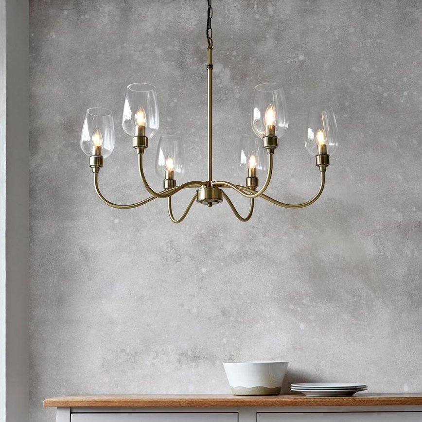 Endon 107791 - Chain-hung 6-light chandelier, E14/6W/230V, brass finish
