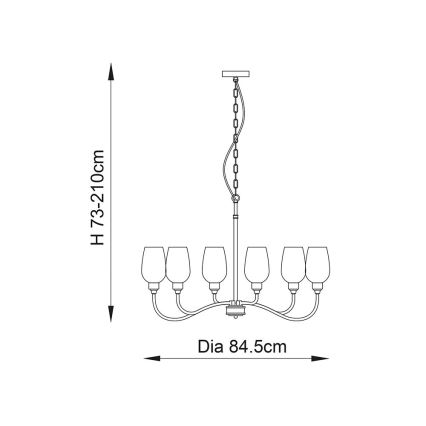 Endon 107791 - Chain-hung 6-light chandelier, E14/6W/230V, brass finish
