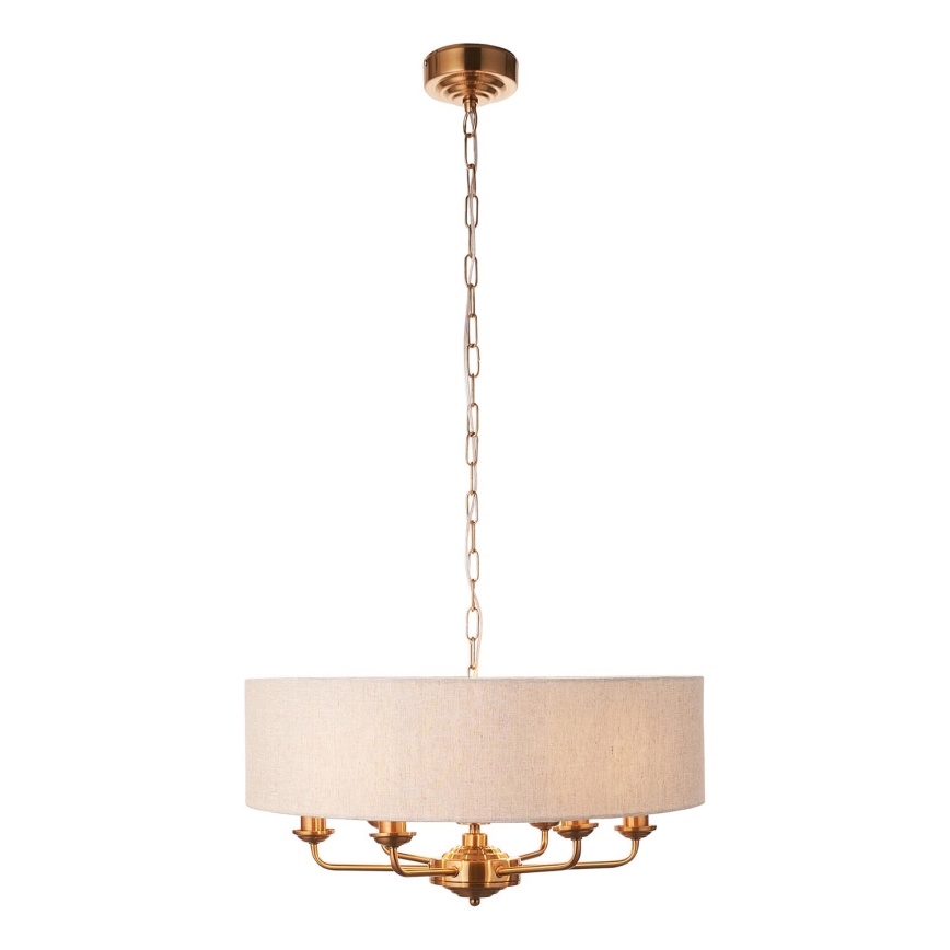 Endon 110722 - Chain-hung chandelier HIGHCLERE 6xE14/40W/230V beige/brass Ø 55 cm