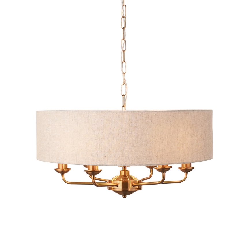Endon 110722 - Chain-hung chandelier HIGHCLERE 6xE14/40W/230V beige/brass Ø 55 cm