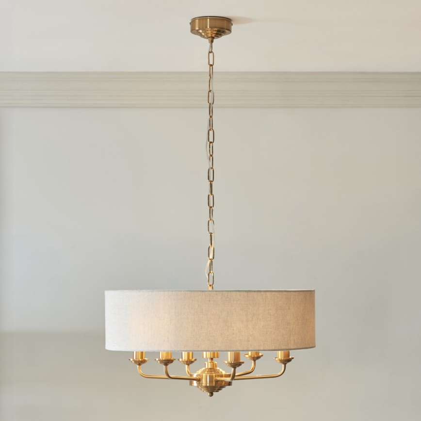 Endon 110722 - Chandelier on a chain HIGHCLERE 6xE14/6W/230V beige/brass d. 55 cm