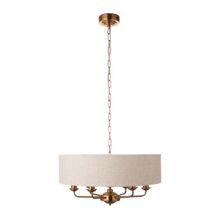 Endon 110722 - Chandelier on a chain HIGHCLERE 6xE14/6W/230V beige/brass d. 55 cm
