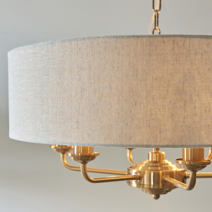 Endon 110722 - Chandelier on a chain HIGHCLERE 6xE14/6W/230V beige/brass d. 55 cm