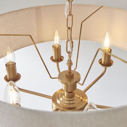 Endon 110722 - Chandelier on a chain HIGHCLERE 6xE14/6W/230V beige/brass d. 55 cm
