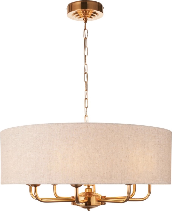 Endon 110727 - Chain-hung chandelier HIGHCLERE 8xE14/6W/230V beige/brass dia. 70 cm