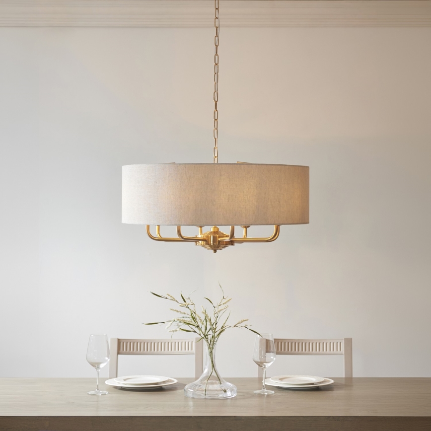 Endon 110727 - Chain-hung chandelier HIGHCLERE 8xE14/6W/230V beige/brass dia. 70 cm