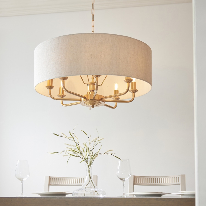 Endon 110727 - Chain-hung chandelier HIGHCLERE 8xE14/6W/230V beige/brass dia. 70 cm