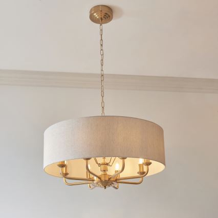 Endon 110727 - Chain-hung chandelier HIGHCLERE 8xE14/6W/230V beige/brass dia. 70 cm