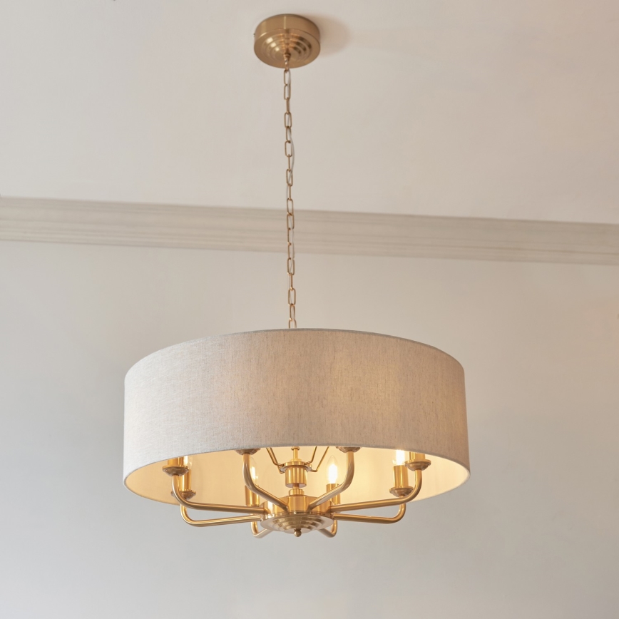Endon 110727 - Chain-hung chandelier HIGHCLERE 8xE14/6W/230V beige/brass dia. 70 cm