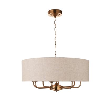 Endon 110727 - Chain-hung chandelier HIGHCLERE 8xE14/6W/230V beige/brass dia. 70 cm