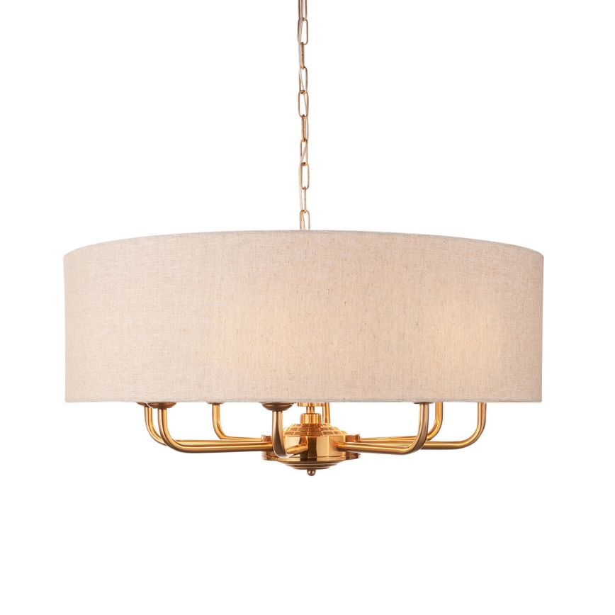Endon 110727 - Chain-hung chandelier HIGHCLERE 8xE14/6W/230V beige/brass dia. 70 cm