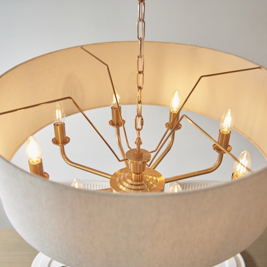 Endon 110727 - Chain-hung chandelier HIGHCLERE 8xE14/6W/230V beige/brass dia. 70 cm