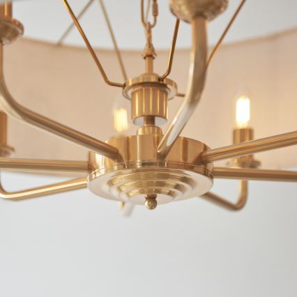 Endon 110727 - Chain-hung chandelier HIGHCLERE 8xE14/6W/230V beige/brass dia. 70 cm