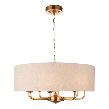 Endon 110727 - HIGHCLERE 8-Light Chain-Hung Chandelier 8x E14/40W/230V, Beige/Brass, Ø70 cm