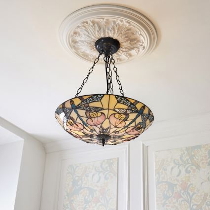 Endon 111869 - Chain chandelier Tiffany ASHTON 3xE27/10W/230V Ø 45 cm