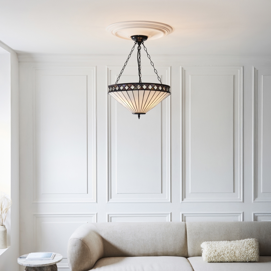 Endon 111871 - Tiffany FARGO chain-hung chandelier, 3xE27/10W/230V, Ø 50 cm