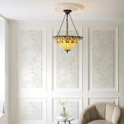 Endon 111881 - Chain-hung Tiffany chandelier JAMELIA, 3 x E27/10W/230V, Ø 50 cm