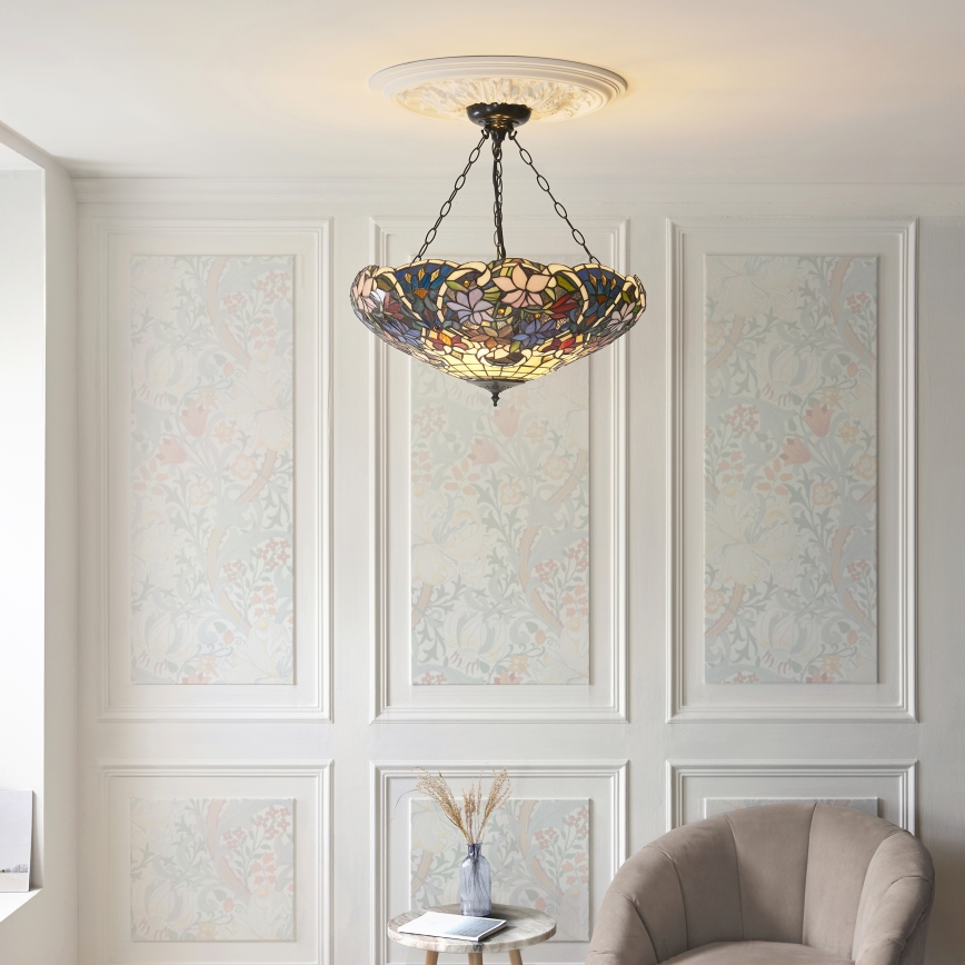 Endon 111887 - Chain-hung Tiffany SULLIVAN chandelier 3xE27/10W/230V diam. 57 cm
