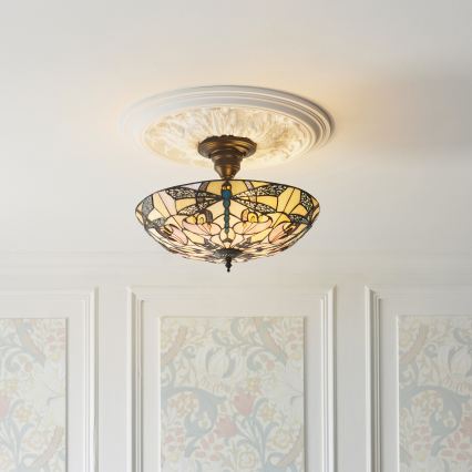Endon 111892 - Flush-mount Tiffany ceiling light ASHTON 3xE27/10W/230V Ø 45 cm