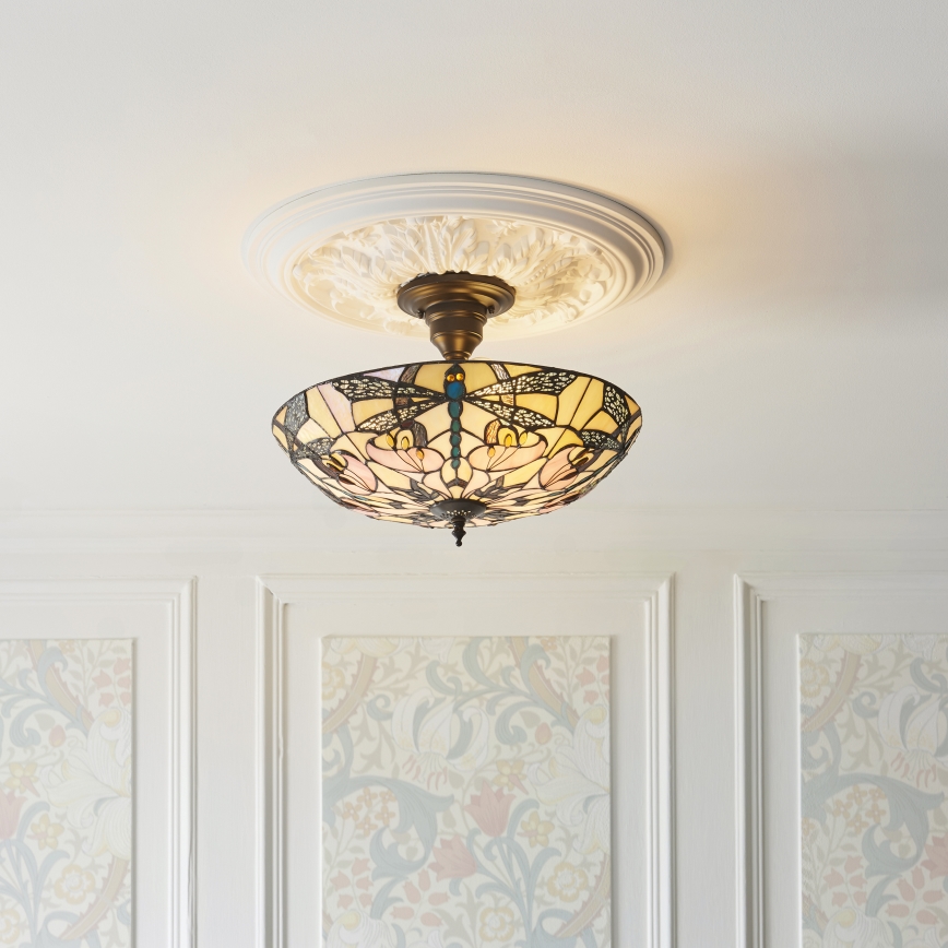 Endon 111892 - Flush-mount Tiffany ceiling light ASHTON 3xE27/10W/230V Ø 45 cm