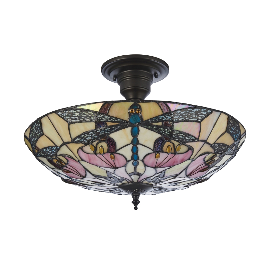 Endon 111892 - Flush-mount Tiffany ceiling light ASHTON 3xE27/10W/230V Ø 45 cm