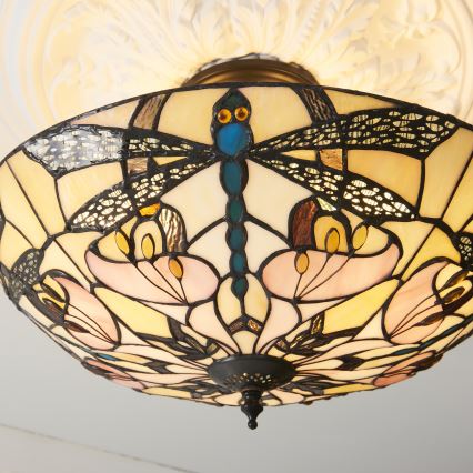Endon 111892 - Flush-mount Tiffany ceiling light ASHTON 3xE27/10W/230V Ø 45 cm